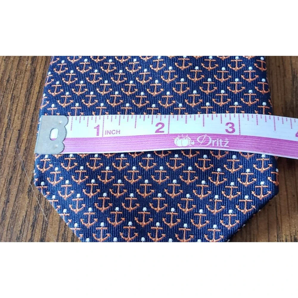 Nautica Blue With Orange Anchors Nautical Design Silk Necktie Tie